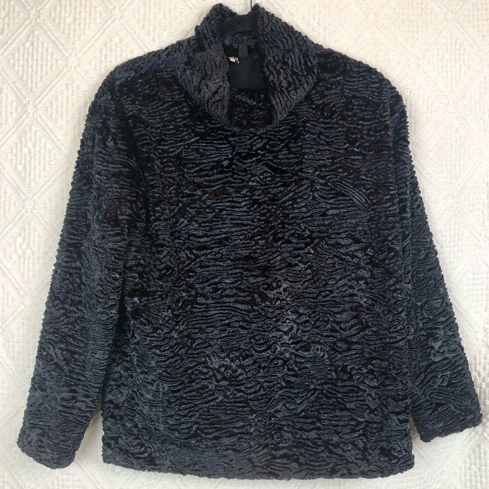 topshop- black fur ribbed pattern lined mock neck - Picture 8 of 8